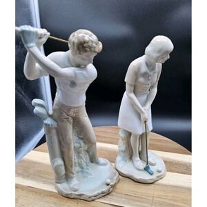 Set Of‎ Lady & Man Golfing Figurines Hand Painted Ceramic Ardalt Japan - Vintage